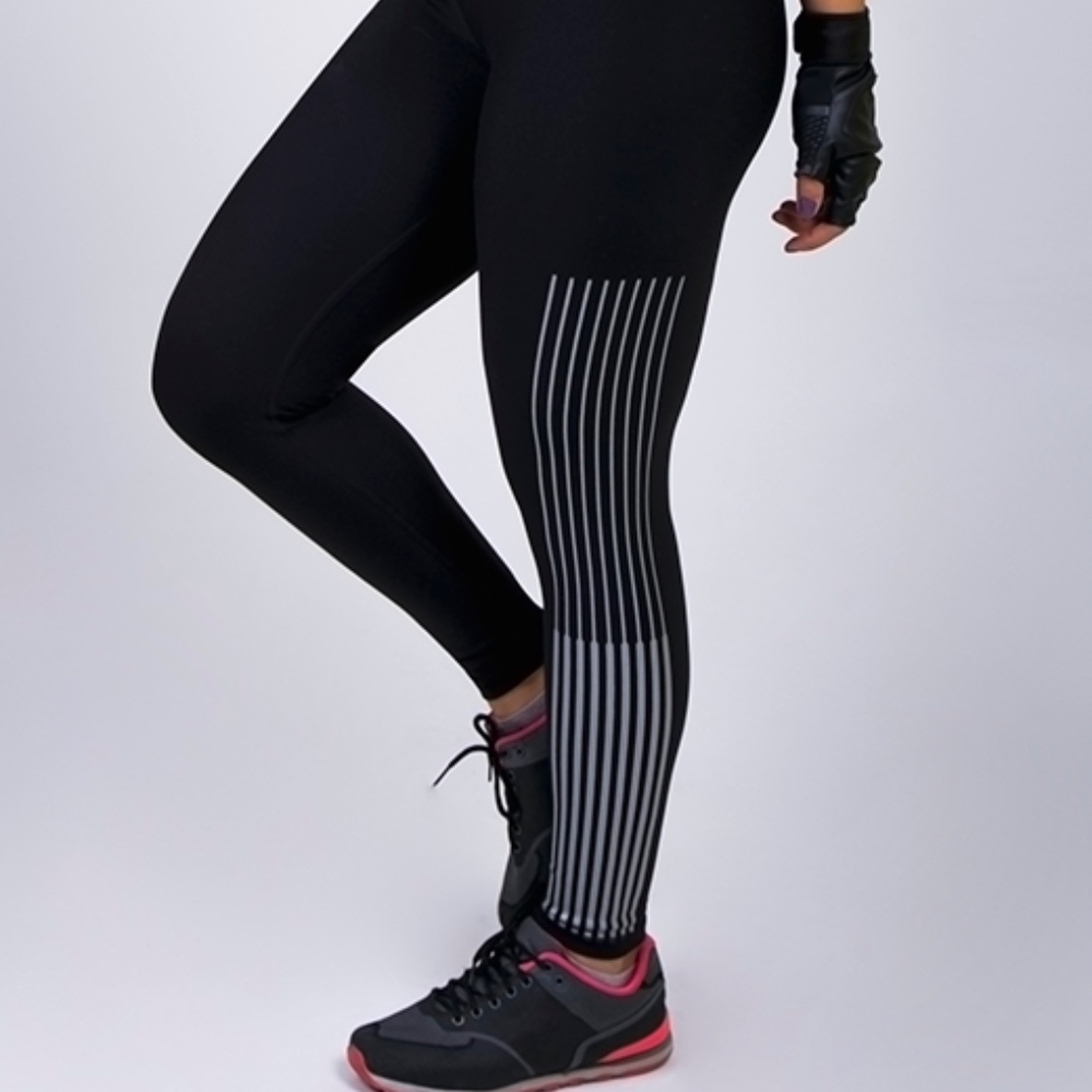Black Leggings with Side stripes print plastisol
